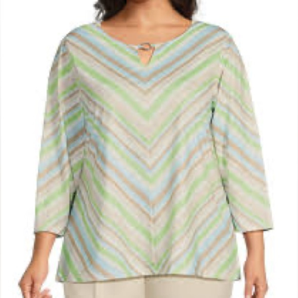 NWT Allison Daley Striped Keyhole Neck 3/4 Sleeve Blouse
